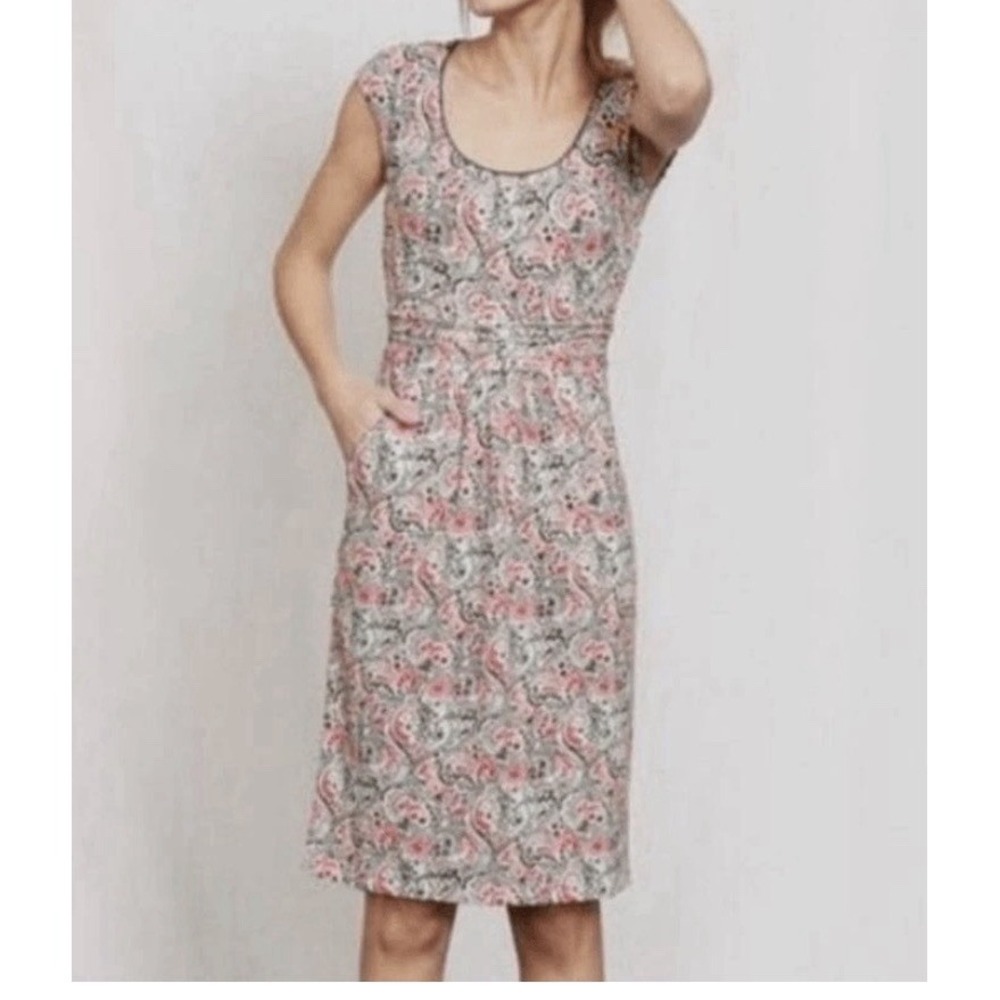 Boden Margot Jersey Dress Womens US 12 UK 16 Paisley Print Cotton Pockets Midi